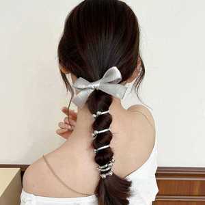 2024 più recente stile coreano alla moda argento cavo per telefono fascia alta elastica per capelli per bambine con fiocco a spirale per capelli accessori per capelli - Product Image 4
