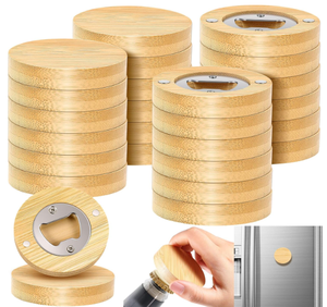 Abridor de Botellas Magnético Redondo de Madera DIY de 2.5 Pulgadas, Imán <span class=keywords><strong>para</strong></span> Refrigerador, Abridor de Cerveza, Regalo <span class=keywords><strong>para</strong></span> Bodas, Cocina, Bar, Fiesta - Product Image 1