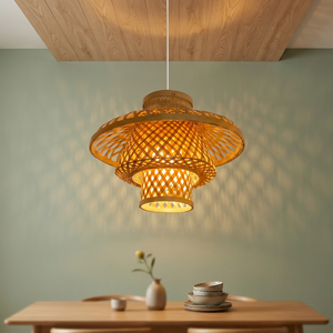 Lampe suspendue en bambou faite à la main, forme de champignon, abat-jour tissé, lampe de plafond décorative naturelle pour la maison et le bureau - Product Image 2