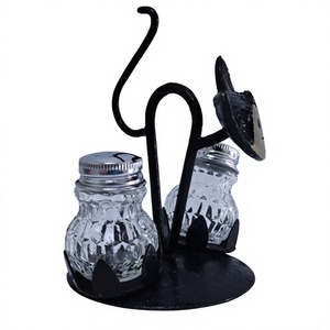 Black Metal Salt and Pepper Shaker Holder with Glass <b>Jars</b> for Kitchen Countertop Organization Caddy Salt & Pepper Shaker - Product Image 1