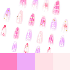 24 pièces/ensemble Faux ongles à presser en ABS, courts, forme amande, couvrance totale, motif floral 3D, dégradé, peints à la main, couleur nude, pour femmes et salons - Product Image 2