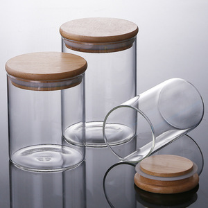 High borosilicate glass storage jar with bamboo wood lid