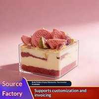 Boîte à gâteau carrée transparente jetable de qualité alimentaire en plastique PS de 3 mm d'épaisseur, imprimée en sérigraphie, pour mousse au chocolat