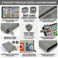 Classeur Premium Toploader 4, 9, 12, 16 Pochettes en Cuir PU Daim pour Cartes Gradées Yugioh PKM TCG – Album Porte-Cartes