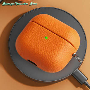 Étui en cuir pour AirpPods <span class=keywords><strong>Pro</strong></span> 2 <span class=keywords><strong>1</strong></span> 2 3 housse écouteurs à dents bleues accessoires motif litchi cuir de vache avec boucle - Product Image 4