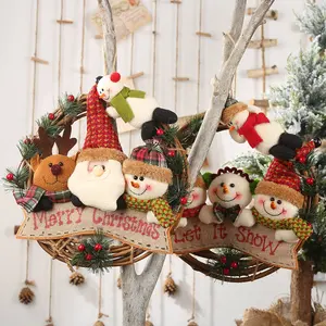 Рождественские украшения, Круглый Кулон из ротанга с Санта-Клаусом, снеговиком, оленем, венок с орнаментом из ротанга