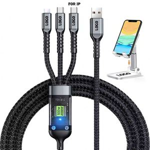 Hot 100W Transparent Nylon Digital <b>Display</b> Three-in-One Fast Charging Data <b>Cable</b> One-to-Three Compatibility for Huawei Android - Product Image 1