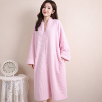 Peignoir long en polaire corail rose clair pour femme, confortable, séchage rapide, col montant, hiver, longueur intégrale