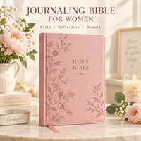 Bible de journalisation personnalisée pour femmes, journal d'étude à large margine, en cuir PU rose, impression de la Sainte Bible, fabricant OEM ODM, cadeau