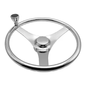 Boat Parts 316 Stainless 13.5 inch 3 Spokes Steel Steering Wheels for Yacht Sailing Ship