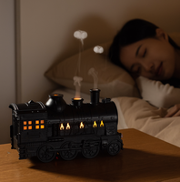 Diffuseur d'huiles essentielles unique en forme de train rétro, humidificateur ultrasonique à brume froide, diffuseur d'arômes avec veilleuse, diffuseur de parfum de bureau