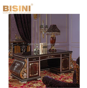 Silla Giratoria de Madera de Diseño Barroco para Oficina en Casa, Silla Ejecutiva de Tela Morada Noble con Detalles en Dorado de 24K - Product Image 2