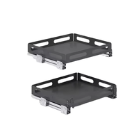 Panier coulissant en métal gris à deux niveaux pour armoire de cuisine avec poignées latérales et rails coulissants