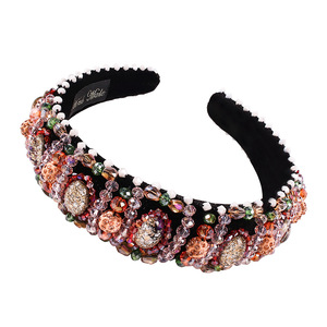 HOVANCI Bandeau de luxe <span class=keywords><strong>fantaisie</strong></span> orné de diamants colorés, style baroque vintage, en velours bouffant, avec perles exquises et cristaux en strass - Product Image 4