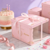 Boîte à gâteau personnalisée en carton gaufré de qualité alimentaire avec fenêtre, ruban et nœud, recyclable, pour mariage et anniversaire, vente en gros