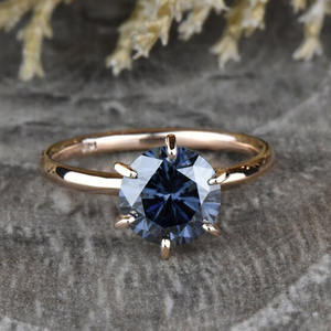 Anillo de moissanita de plata 925, joyería de corte redondo de diamante antiguo chapada en oro, salida de fábrica - Product Image 4