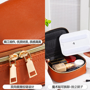 Portable Cosmetic <b>Case</b> With Mirror 17.5X12.5X6Cm Waterproof Pu Leather Travel <b>Makeup</b> Bag Solid Color Zipper Closure - Product Image 5
