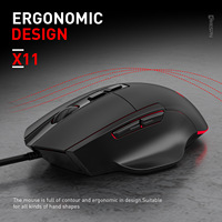 Mouse Gaming Berkabel USB RGB X11 7200DPI dengan 7 Tombol Makro, Desain Ergonomis untuk Komputer