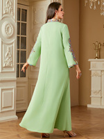 Robe Longue Musulmane M-XXL pour Femme Broderie Abaya Fête Caftan Djellaba Ramadan Maroc Dubaï Kaftan Islam Vestidos Largos