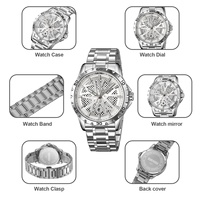 Reloj de Hombre con Diseño de Esfera Hueca, Caja de Aleación, Cristal, Puntero, Resistente al Agua 3BAR, Calendario, Cuarzo, Acero Inoxidable