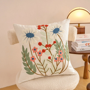 Taie d'oreiller de serviette brodée, oreiller de canapé floral de style campagnard, coussin de décoration de tête de lit brodé, soutien lombaire de bureau. - Product Image 6