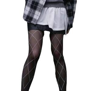 Kaos Kaki Berlian Imitasi Motif Rhombus Berkilau, Model C, Gaya Bintang, Fashion Terbaru, Hitam, Bahan Nylon Spandex, Hiasan Argyle, Hot Fix - Product Image 5