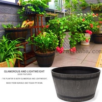 Pot Bunga Plastik Pot Tanam Efek Kayu Bentuk Bulat Pot Wadah Tanaman Bentuk Tong Whiskey Pot Patio Luar Ruangan Dalam Ruangan untuk Pertumbuhan Tanaman