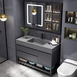 Bois Salle De Bains Vanité Smart Pvc Miroir Rétro-Éclairé Double Lavabo Simple Évier Avec Miroir Meubles Vanité Usine En Gros - Product Image 1