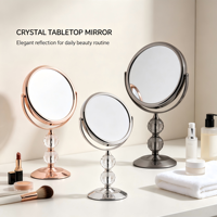 Fournisseur de miroirs cosmétiques OEM ODM, miroir de maquillage double face haut de gamme en or rose avec perles de cristal, prix d'usine en gros