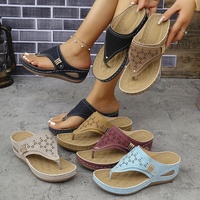 Sandales d'été rétro 2026 – Tongs compensées en cuir PU pour femmes – Vente en gros