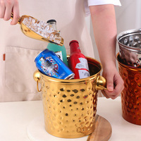 Seau à glace et à bière en acier inoxydable plaqué, moderne, martelé, écologique, pour usage domestique et extérieur