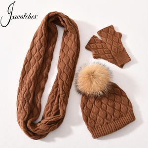 Jxwatcher Vente en gros Ensembles <span class=keywords><strong>bonnet</strong></span> écharpe <span class=keywords><strong>gants</strong></span> 3 pièces Ensemble <span class=keywords><strong>bonnet</strong></span> d'hiver personnalisé en laine et <span class=keywords><strong>cachemire</strong></span> pour femmes de luxe en plein air - Product Image 3