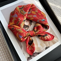 Syal Sutra Persegi 70cm Wanita Merah Motif Etnik Paisley Batik Fashion Penutup Kepala