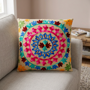 Housse de coussin Suzani brodée à la main de haute qualité fabricant indien forme carrée bon motif - Product Image 3