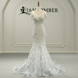 Jancember GT26002 Hermosos vestidos de novia cortos con borlas y corte sirena para mujer - Product Image 1