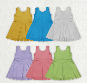 ชุดเดรสเด็กผู้หญิงแบบไม่มีแขนสำหรับกิจกรรมโยคะ แต่งระบาย ยาวระดับเข่า - Product Image 1
