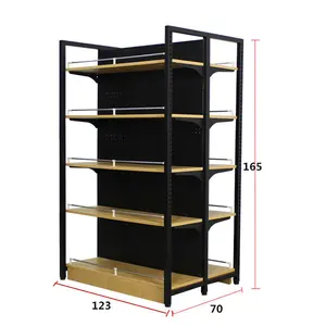 Wholesale Steel-Wood 5 Layers Wooden Grocery Retail Store Supermarket Shelf