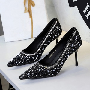 Banquet Elegant Women's High-Heeled Shoes Sequins <b>Beads</b> Pointed Toe Shallow Mouth Thin Heels Slip-On AutumnFactory <b>direct</b> sales - Product Image 3