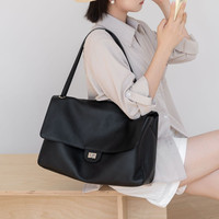 Sac à bandoulière SHIMO avec logo personnalisé, en cuir grainé noir, poignée supérieure, sac fourre-tout, faible MOQ 50 pièces, sac à main de luxe pour les trajets quotidiens des femmes
