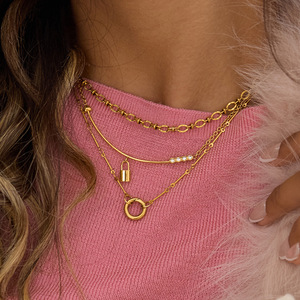 Elegante Collar con Colgante de Corazón en Acero Inoxidable con Incrustaciones Doradas, Joyería de Moda para Mujer, Regalo - Product Image 2