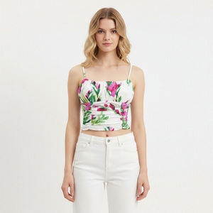 <span class=keywords><strong>Haut</strong></span> court bustier froncé à imprimé floral personnalisé <span class=keywords><strong>pour</strong></span> femme, camisole d'été <span class=keywords><strong>pour</strong></span> dames - Product Image 3
