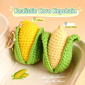 Handmade Crochet Corn Keychain Cute <b>Knitted</b> Vegetable <b>Bag</b> Charm Pendant Realistic Simulation Food Keyring for Women Girls Gift - Product Image 4
