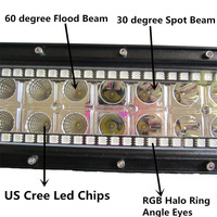Accessoires d'éclairage automobile, barre lumineuse RGB à effet de poursuite, barre lumineuse LED 12V, éclairage de travail tout-terrain 4x4 RGB, application + télécommande pour Jeep Wrangler SUV Ford