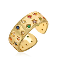 18 Karat vergoldeter verstellbarer Verlobung sring für Frauen Wide Open Star Diamond Zircon für Partys Jubiläen Modisches Messing