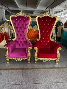 เก้าอี้บัลลังก์สีแดงกำมะหยี่ โครงสีทอง สำหรับงานแต่งงาน โรงแรม เฟอร์นิเจอร์ใช้ภายในอาคาร สไตล์โมเดิร์น หนังแท้ พนักพิงแข็งแรง สำหรับงานแต่งงาน - Product Image 5
