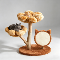 BloomAutumn Modern Luxury 72.5cm Caramel Floral Cat Tree Double Flower Perches Cat-Ear Sisal Scratch Board Curved Wood Trunk.