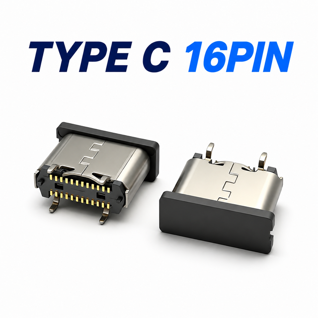 Durable Horizontal USB Type-C 16Pin Connector for Automation Controller PCB and Embedded I/O Module