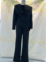 Nouvel Arrivage 2026 – Ensemble Deux Pièces Femme Col Drapé avec Haut Plissé Asymétrique et Pantalon Large