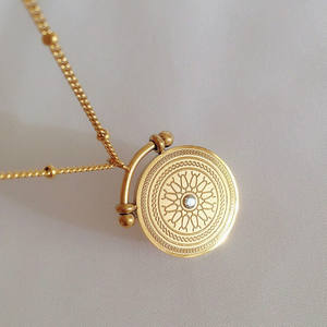 Collar con Colgante de Brújula Romana Vintage <span class=keywords><strong>2022</strong></span> para Mujer, Chapado en Oro de 18K, Moneda de Circonio con Cadena de Eslabones para Boda - Product Image 4