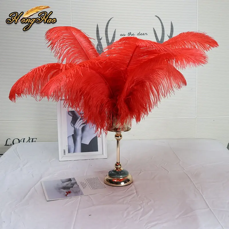 卸売15-80cmマルチカラー染め赤いダチョウの羽工芸品格安結婚披露宴ステージコスチューム装飾用品
